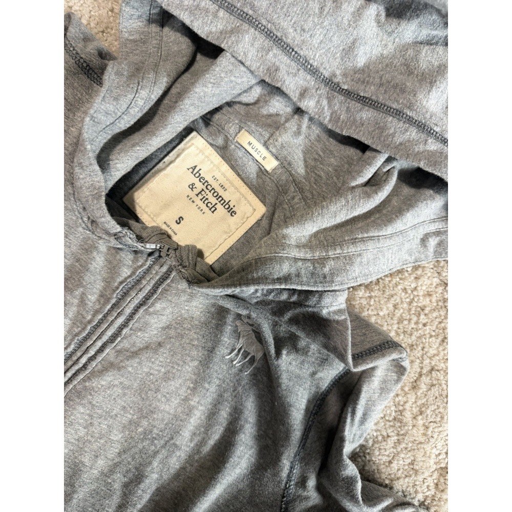 Vtg Y2K Abercrombie & Fitch Hoodie Mens SMALL GreyZip up Muscle Moose Sweatshirt